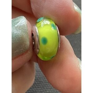 Pandora sterling silver and green Murano glass polka dot bead charm ALE 925